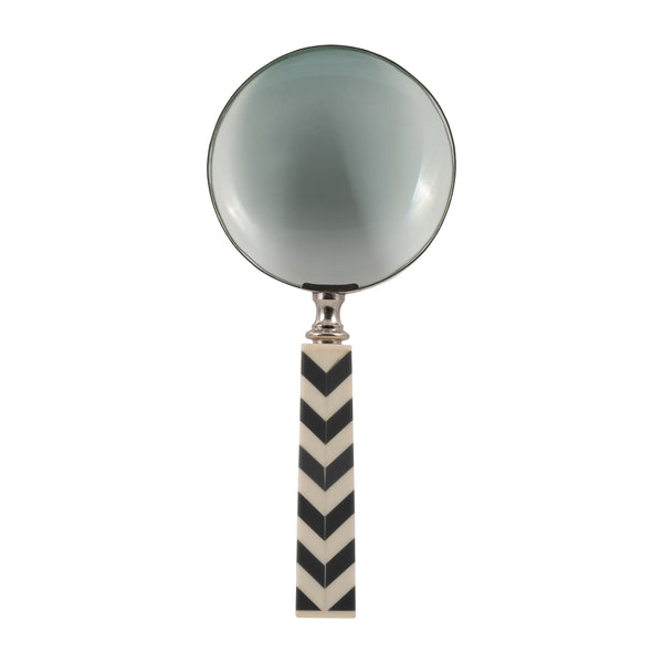 Resin, 4" Chevron Magnifying Glass, Black/white