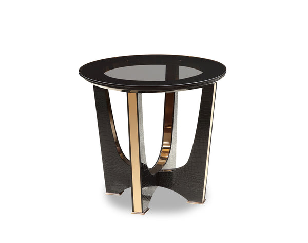 A&X Talin Modern Black Crocodile & Rosegold End Table