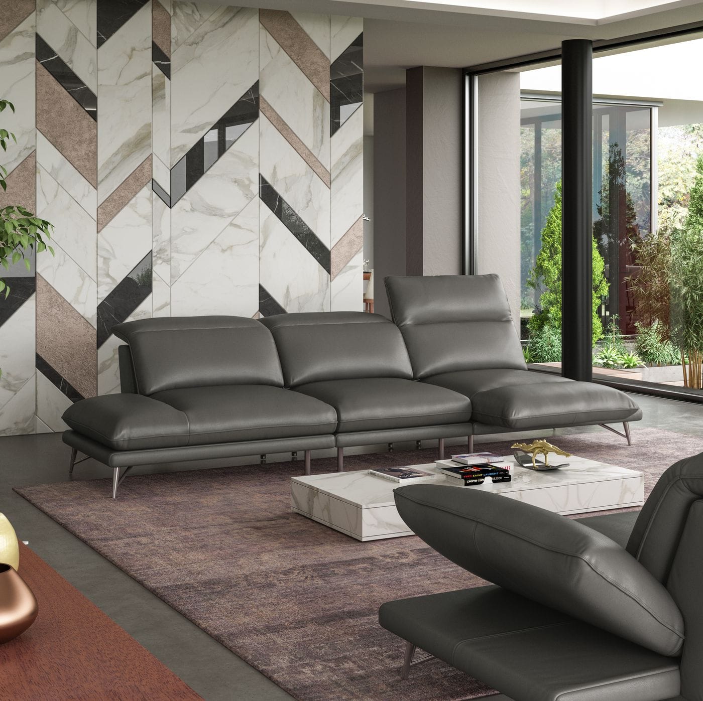 Lamod Italia Milano - Italian Modern Leather Grey Reversible Sectional Sofa
