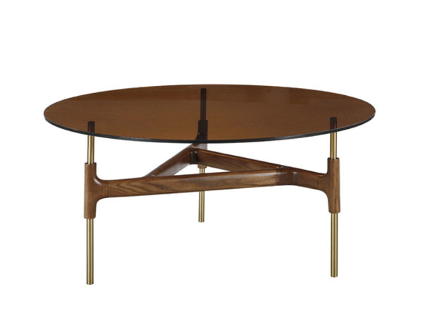 Modrest Lawson Modern Round Walnut & Glass Coffee Table