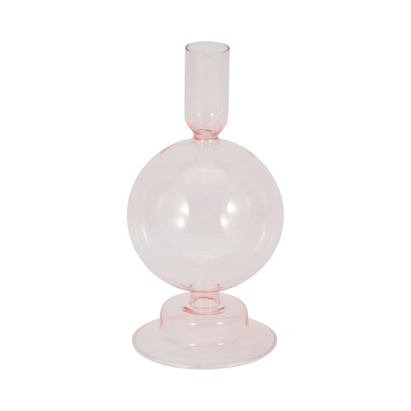 7" Glass Bubble Taper Candle Holder, Pink