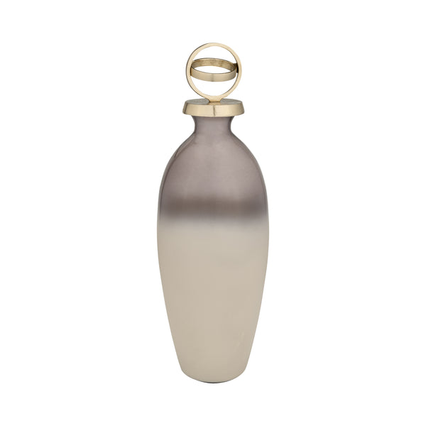 Glass,20",bottle W/sphere Lid,white/gold