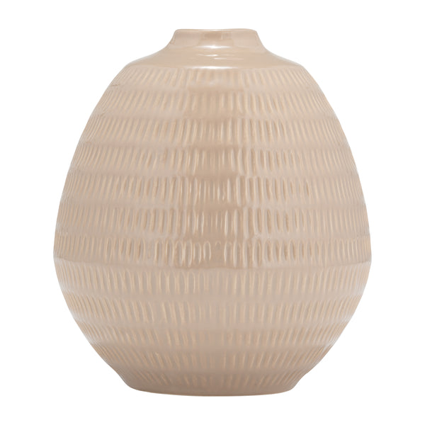 Cer,7",stripe Oval Vase,irish Cream