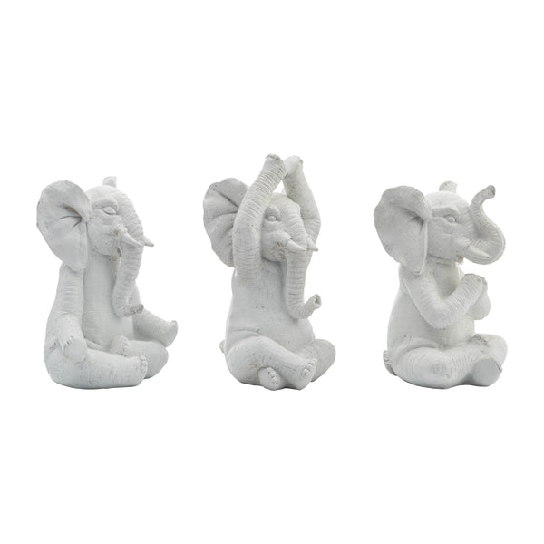 Resin, S/3, 8"h, Yoga Elephants, Wt