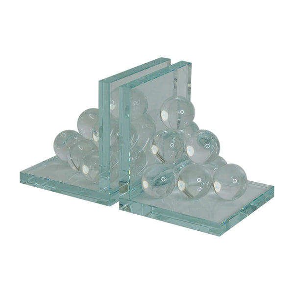 Glass, S/2 6" Orb Bookends, Clear