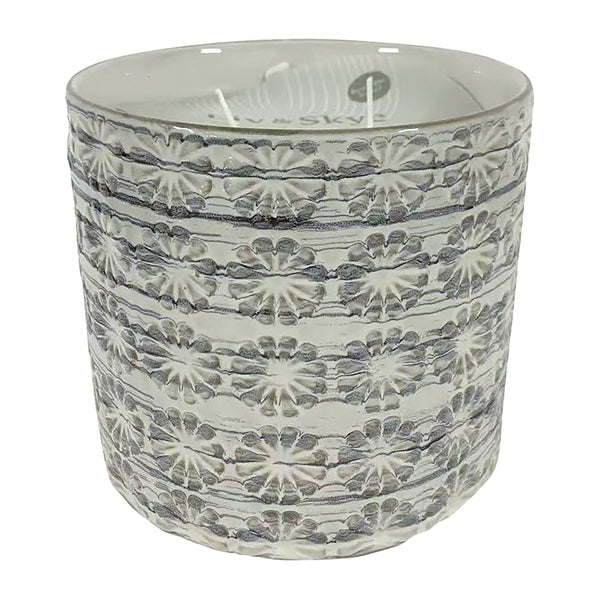 7" 25oz Flower Citro Candle, White/grey