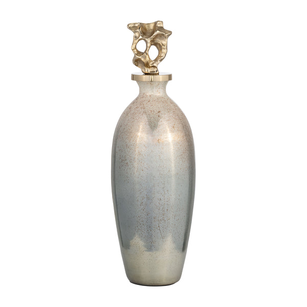 Glass, 20"h Metal Vase Tribal Topper,  Gold