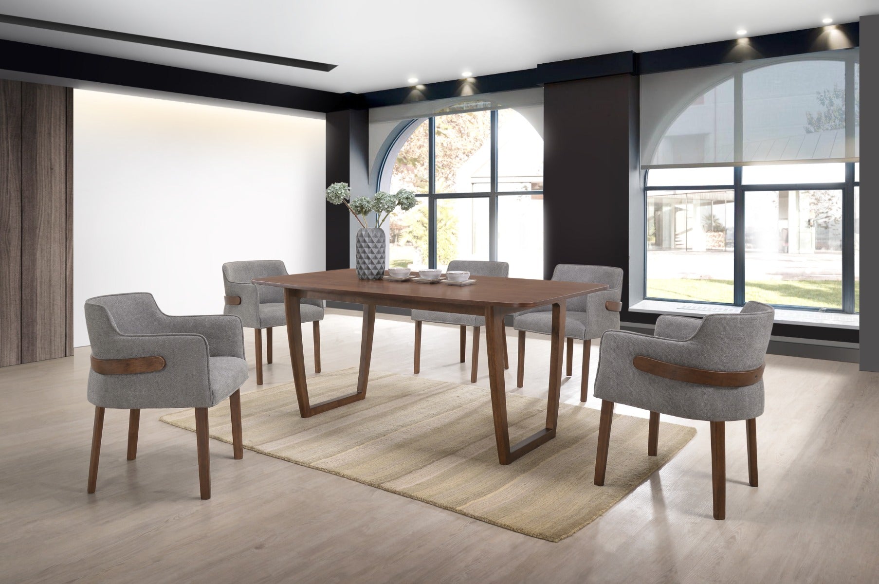 Modrest Jordan Modern Walnut & Grey Dining Set