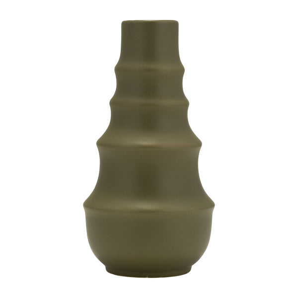 Cer,11",ring Pattern Vase,olive