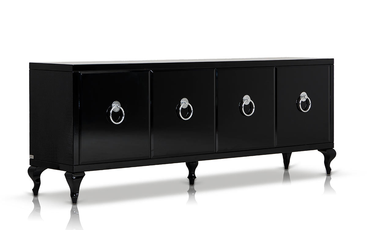 Bellagio Transitional Black Crocodile Lacquer Buffet