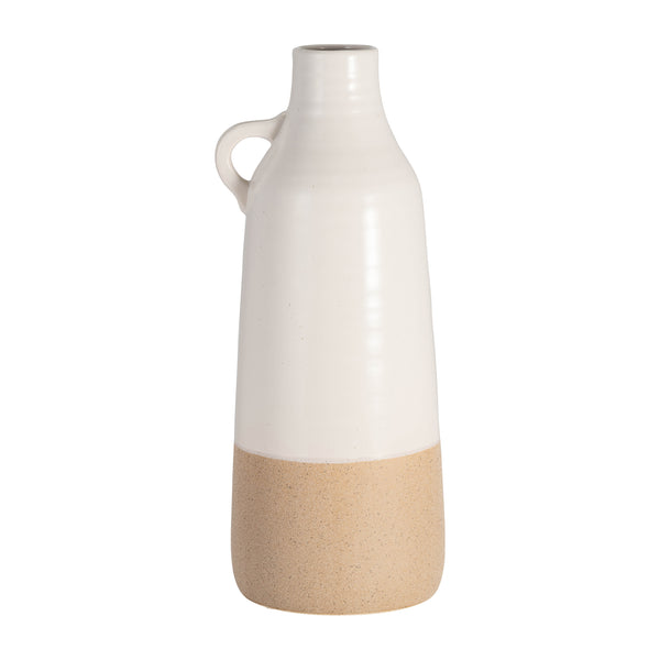 Cer, 14" Bottle Vase, White/tan