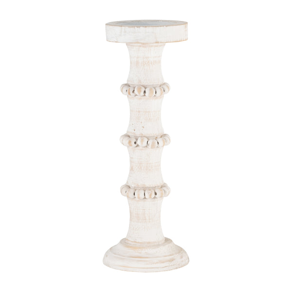 Wood, 14" Antique Style Candle Holder, White