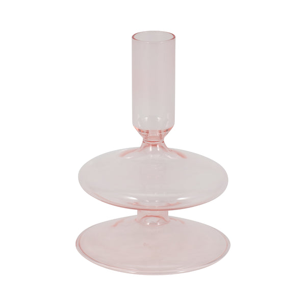 6" Vintage Glass Taper Candle Holder, Pink