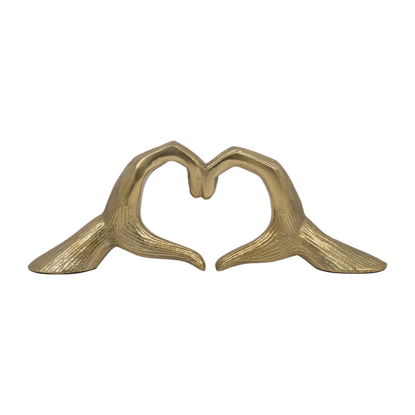 Metal, 13" Hand-heart Sculpture, Gold