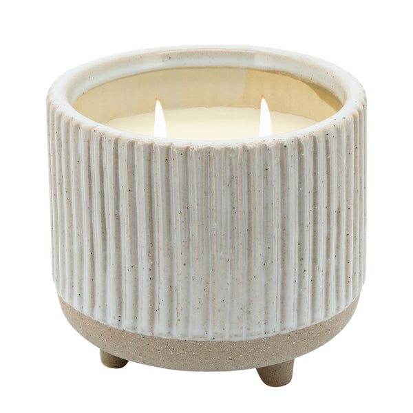 6" 20 Oz Sage Eucalyptus Ridged Candle, Beige