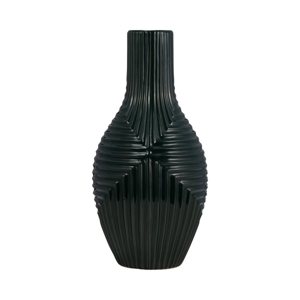 Cer, 16" Tribal Vase, Forest Green