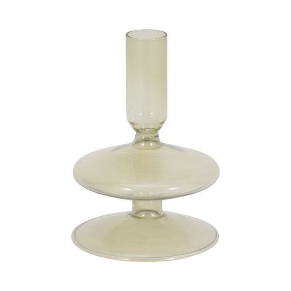 6" Vintage Glass Taper Candle Holder, Green