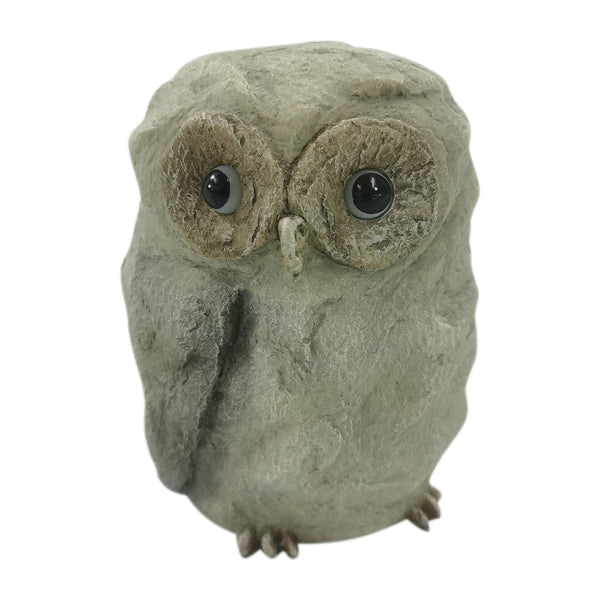 9" Faux Rock Owl With Solar Eyes, Grey