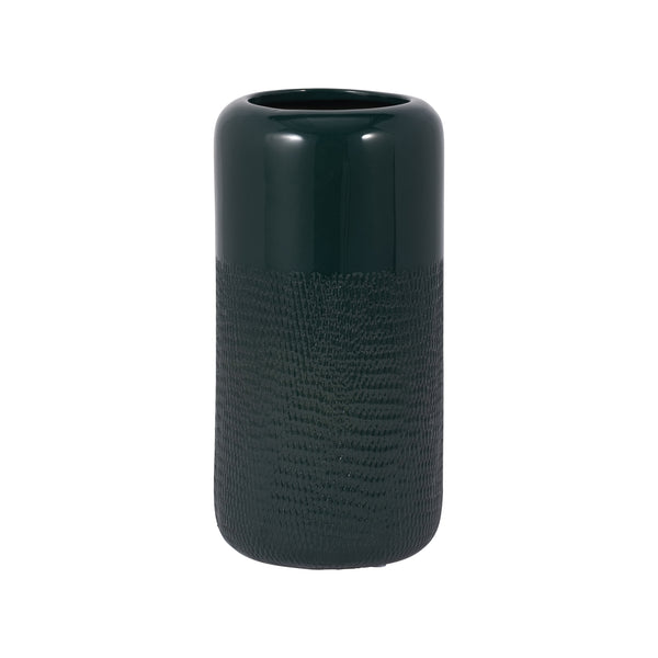 Cer, 10"h Grooved Vase, Forest Green