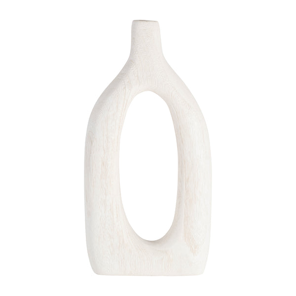 Wood, 14"h Cut-out Vase, White