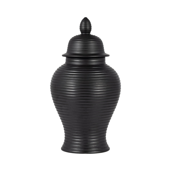 Cer, 18" Ribbed Temple Jar, Black