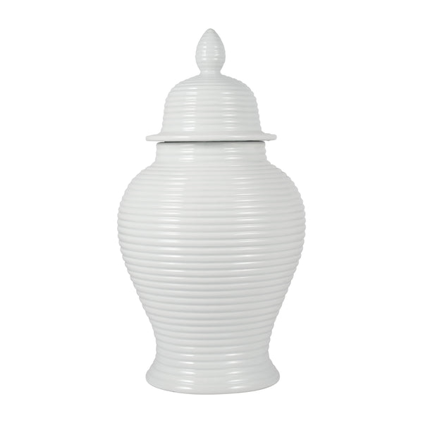 Cer, 24" Ribbed Temple Jar, White