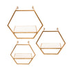 S/3 Metal/wood Hexagon Wall Shelves, Gold