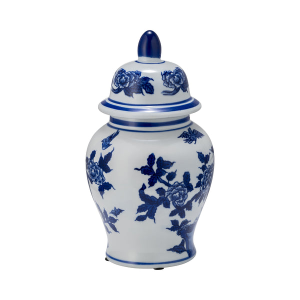 Cer, 10"h Temple Jar, Blue/white