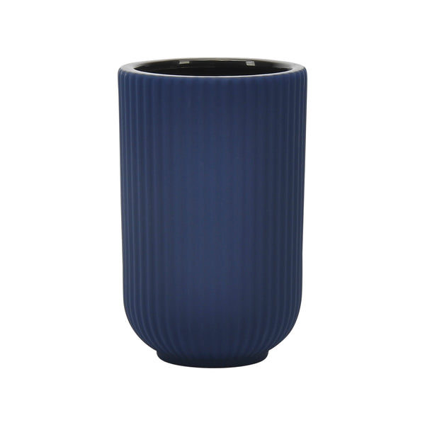 Cer, 7"h Ridged Vase, Navy