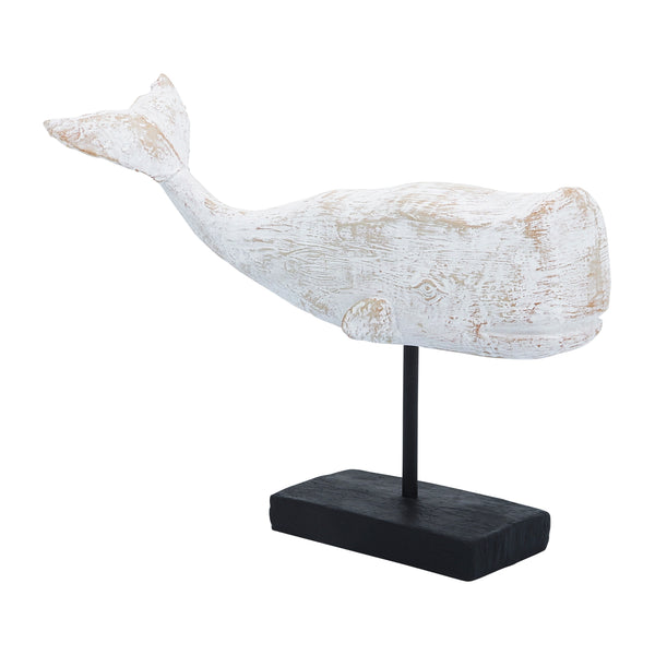 Resin, 8"h Whale On A Stand, White