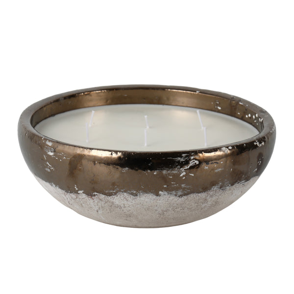 12" 57 Oz Pine Bowl Candle, Grey/gold