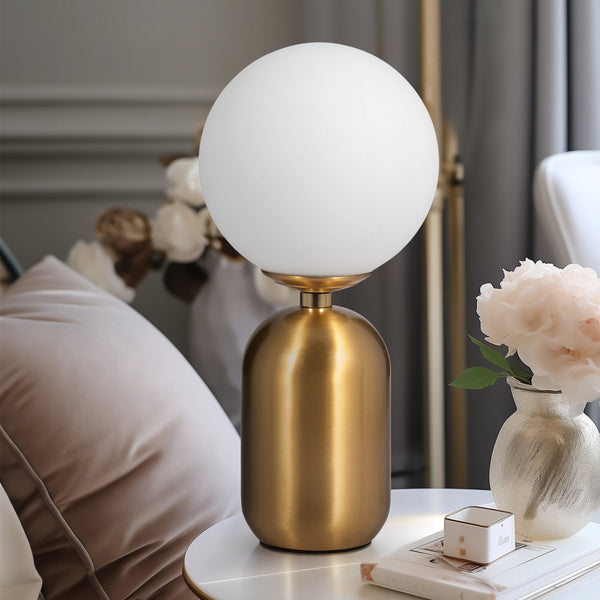 Glass/metal 15" Frosted Globe Table Lamp, Gold