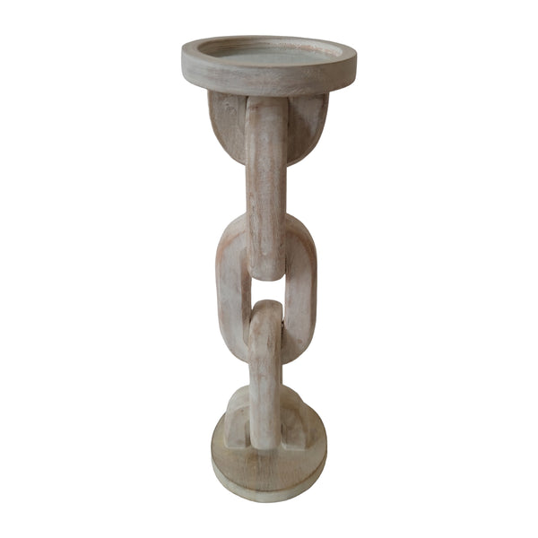 Wood, 14" Chain Pillar Candle Holder, White