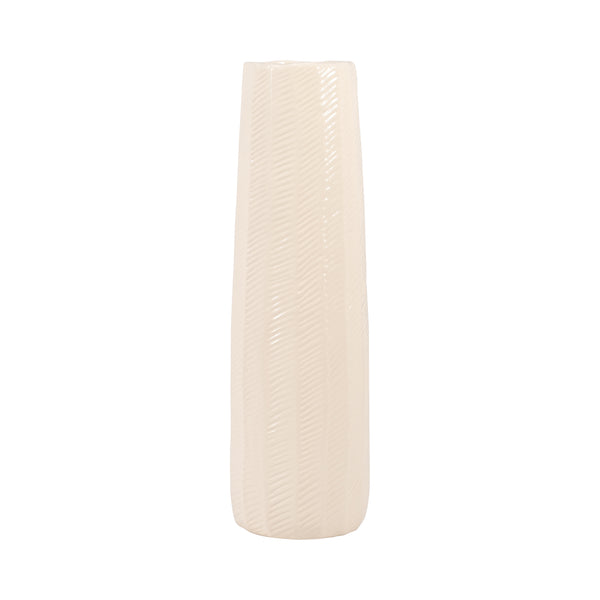 Cer, 16" Etched Lines Cylinder Vase, Cotton