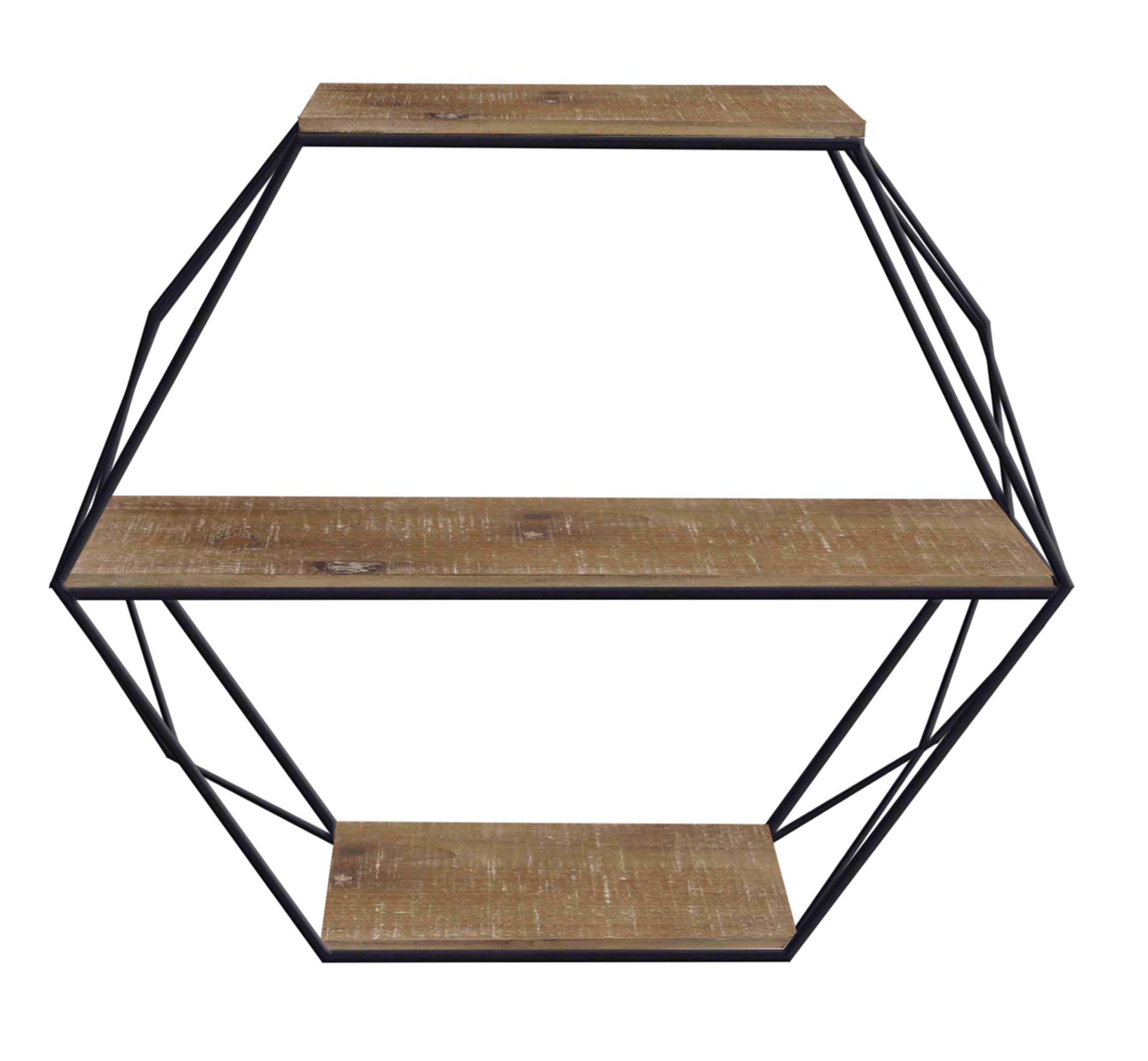 Metal/wood 3 Tier Hexagon Wall Shelf, Brown/black
