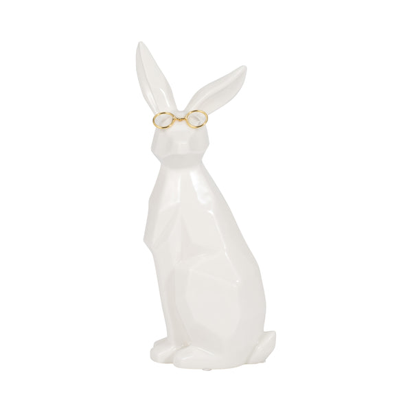 Cer, 11"h Sideview Bunny W/ Glasses, White/gold