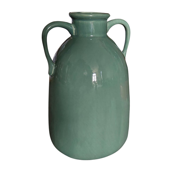 Cer, 10"h Eared Vase, Dark Sage