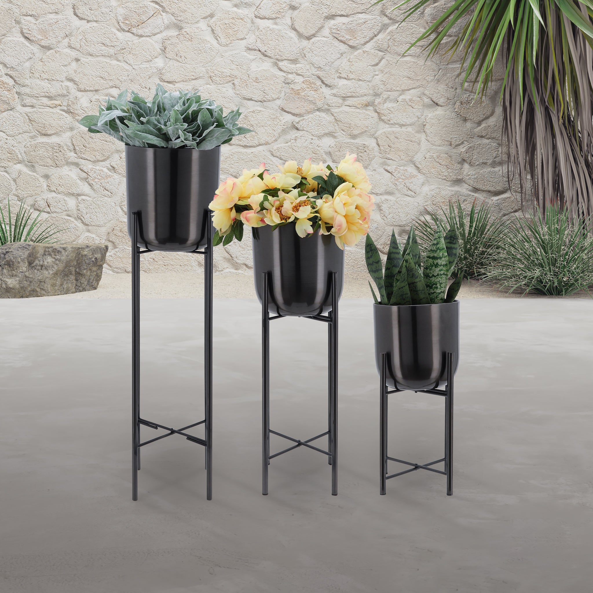 S/3 Metal Planters On Stand 40/30/20