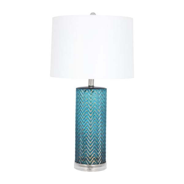 Glass 28"  Chevron Table Lamp, Blue