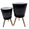 S/2 10/12"  Planter W/ Wood Legs, Navy Kd