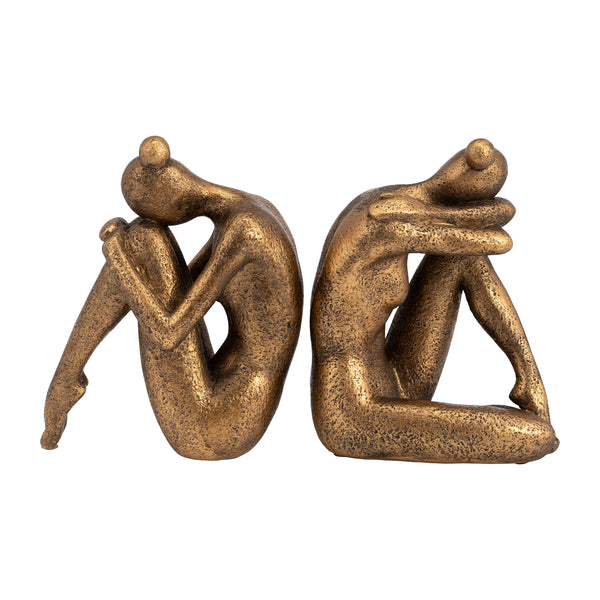 Resin, S/2 8" Curled Lady Bookends, Bronze