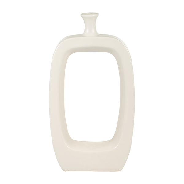 Cer, 18" Vase W/cut-out, Cream