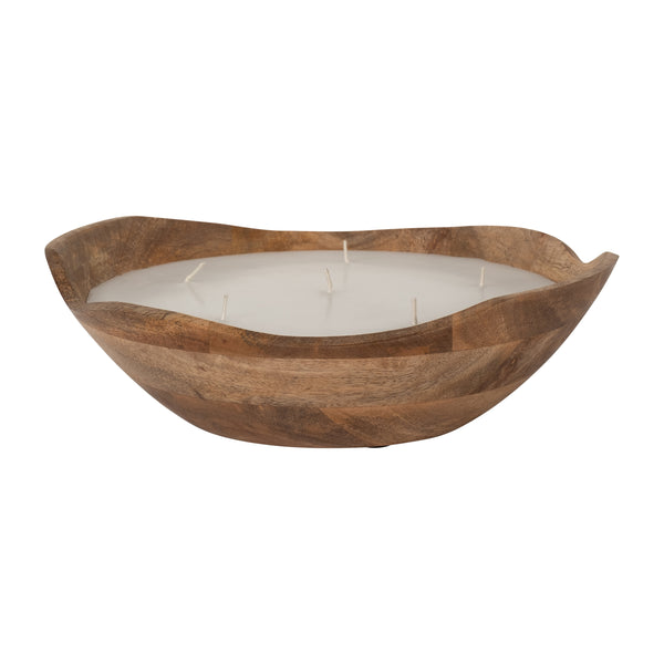 9" 14 Oz Vanilla Curvy Wood Bowl Candle, Natural