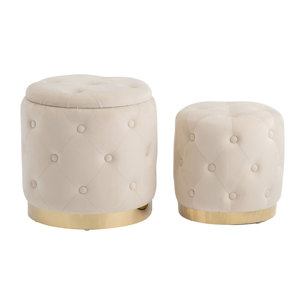 S/2 14/18"  Tufted Storage Ottoman, Cream