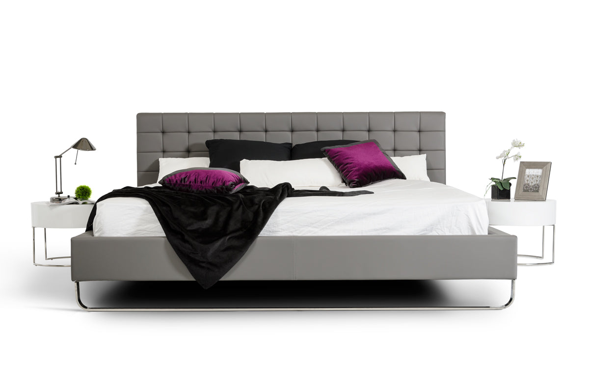 Queen Modrest Gemma Modern Grey Leatherette Bed