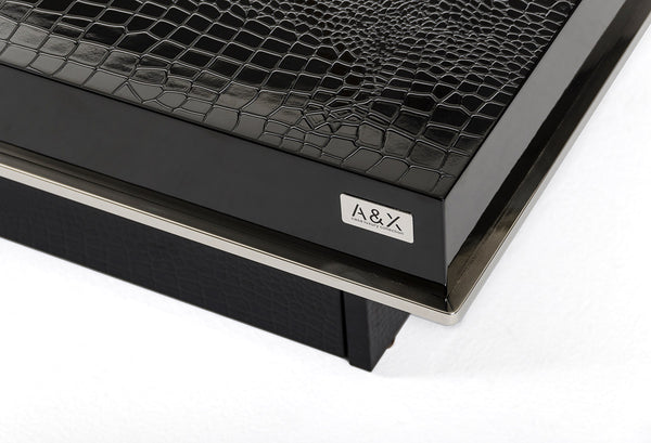 Horizon - Modern Black Crocodile Coffee Table w/ Pull Out Squares