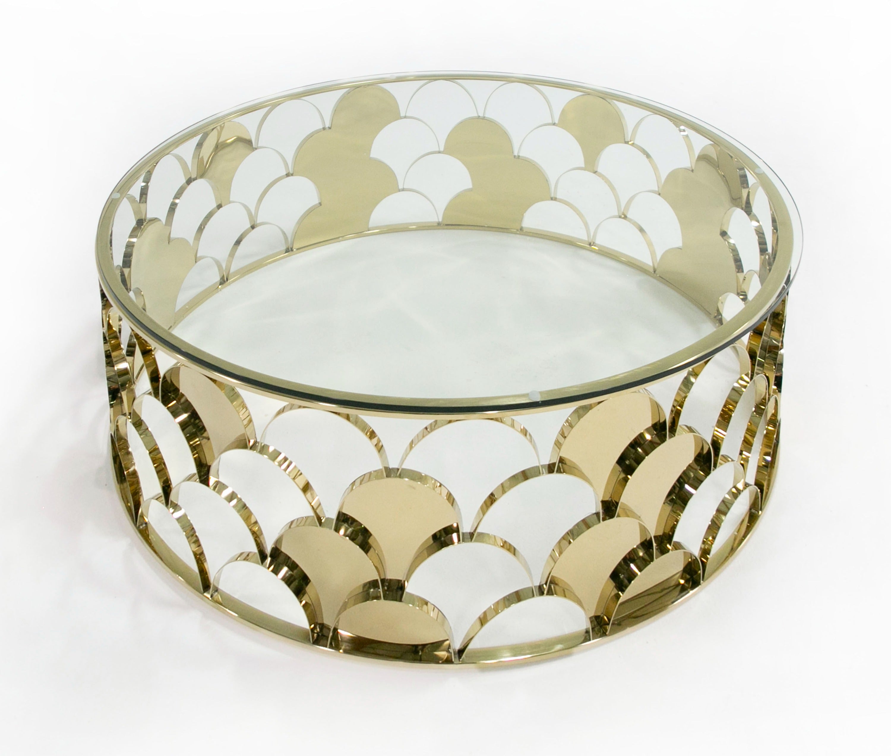 Modrest Javier Modern Glass & Gold Round Coffee Table