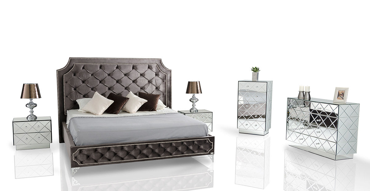 Leilah Transitional Tufted Fabric Bed