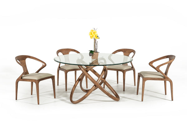 Modrest Mason Modern Round Glass & Walnut Dining Table