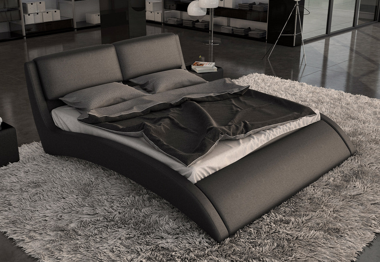 California King Volo Modern Eco-Leather Bed w/ Curves